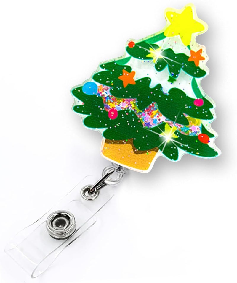 LEBEIGHT Christmas Tree Shaker Badge Reel Retractable for Nurse Nursing RN CNA Doctor Medical Worker & Teacher | Funny Nurse Gifts Holiday ID Badge Holder with Alligator Clip & 24” Durable Nylon Cord | Acrylic - Image 1